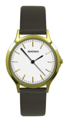 Sekonda Mens Style Black Leather & Gold Plated Watch 3136