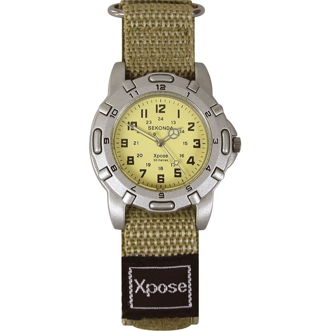 Sekonda Xpose Mens Boys Velcro Strap Khaki Watch 3476