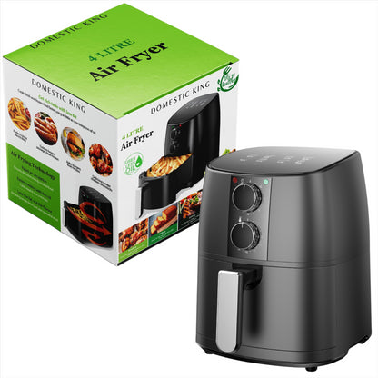 Domestic King 4L Air Fryer With Recipe Book, Timer & Temperature Control Black- DK18056