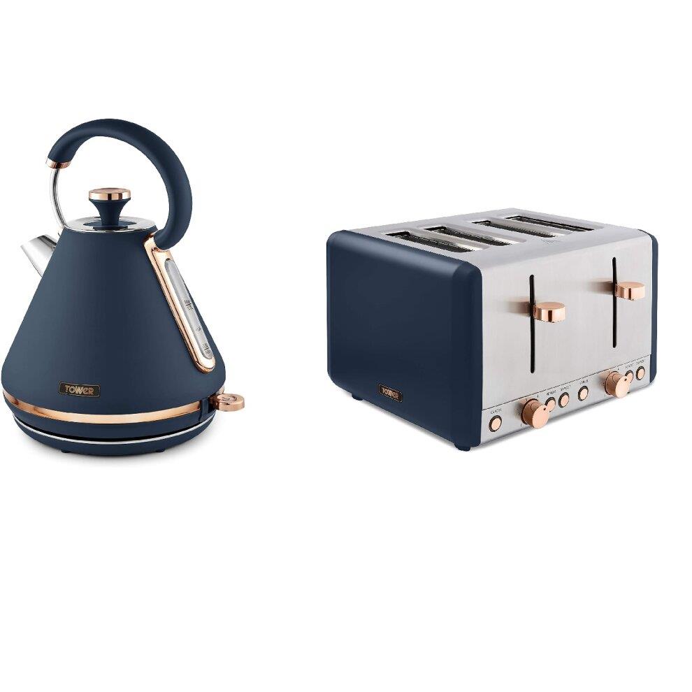 Tower Cavaletto Blue/Rose Gold Kettle & 4 Slice Toaster Combo