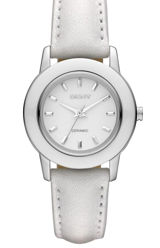 Dkny Ladies Ceramic Leather Strap Watch NY8638 *Needs Battery*
