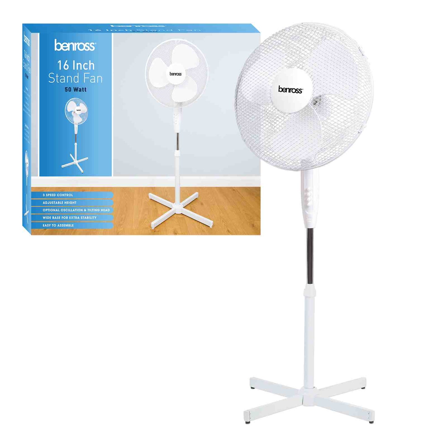 Benross 16 Inch 50w Stand Fan for Home, Shop and Offices