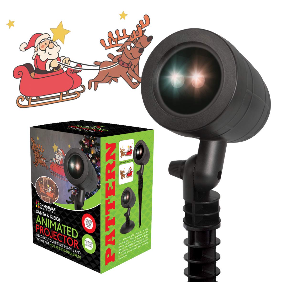 Outdoor Animated LED projector - Santa on Sleigh