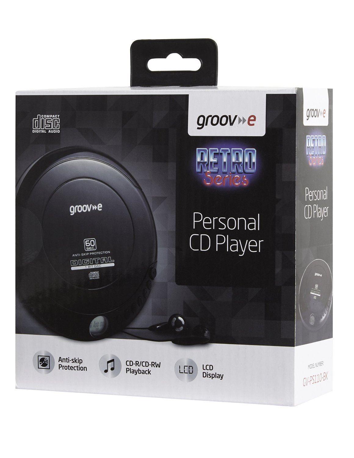 Groov-e GVPS110 Retro Series Personal CD Player with Earphones - Black