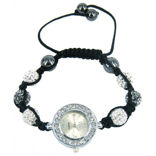Beautiful Shamballa Bracelet Crystal Bling Watch In Grey-White