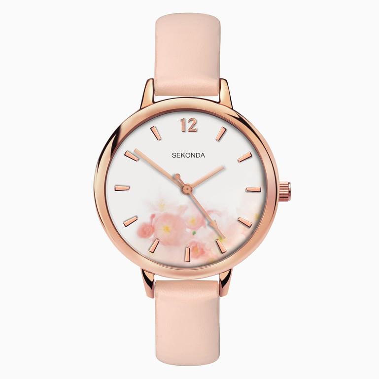 Sekonda Ladies White Dial with Pink Leather Strap Watch 2624