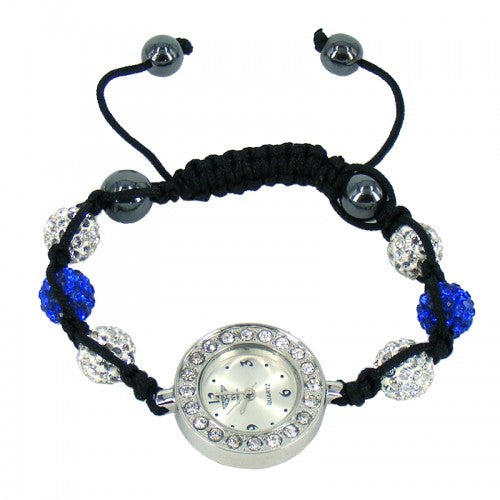 Beautiful Shamballa Type Bracelet Crystal Bling Watch In Dark-Blue-White
