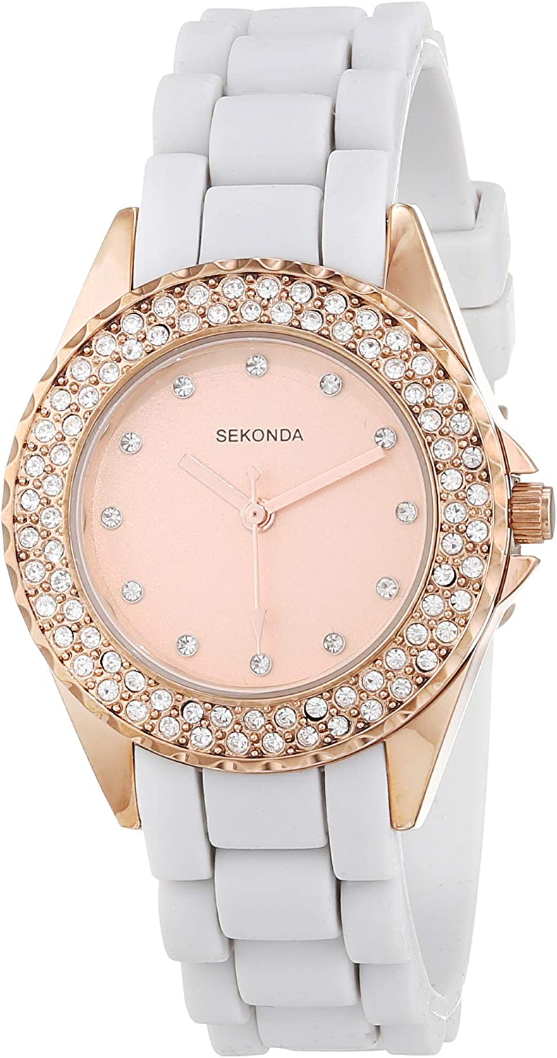 Sekonda Ladies Rose Gold Dial Analogue Grey Silicone Strap Watch 2684