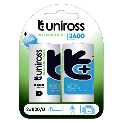 Uniross Batteries Pack OF 2 D Size  2600mAh