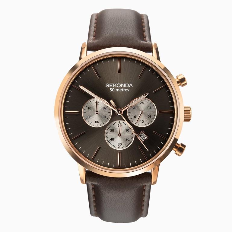 Sekonda Mens Rose Gold Case & Leather Upper Strap with Grey Dial Watch 1659