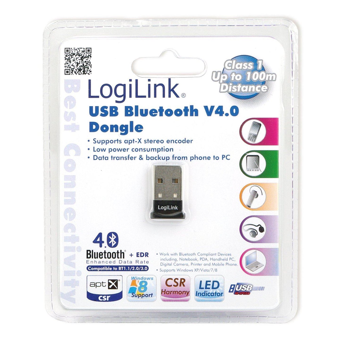 LogiLink USB Bluetooth V4.0 EDR Class 1 Micro Adapter Dongle BT0015