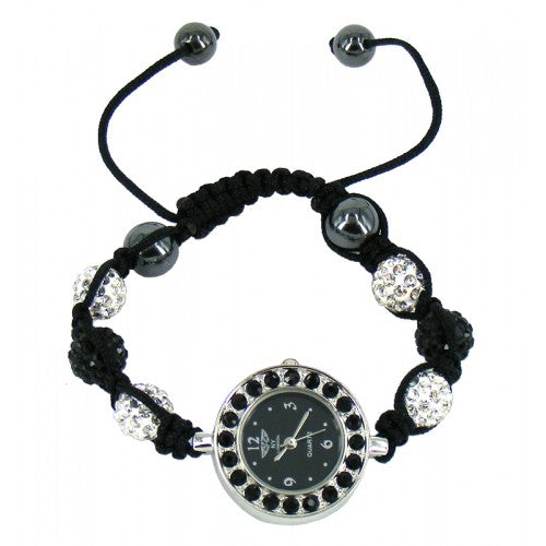 Beautiful Shamballa Type Bracelet Crystal Bling Watch In Black-White