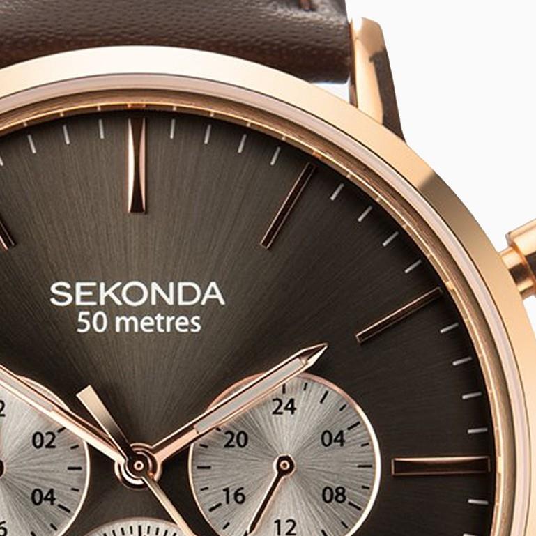 Sekonda Mens Rose Gold Case & Leather Upper Strap with Grey Dial Watch 1659