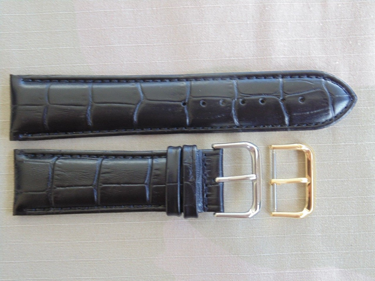 Mens Black Watch Strap Croco Genuine Leather Gold/silver Buckle 24mm Blc24mr
