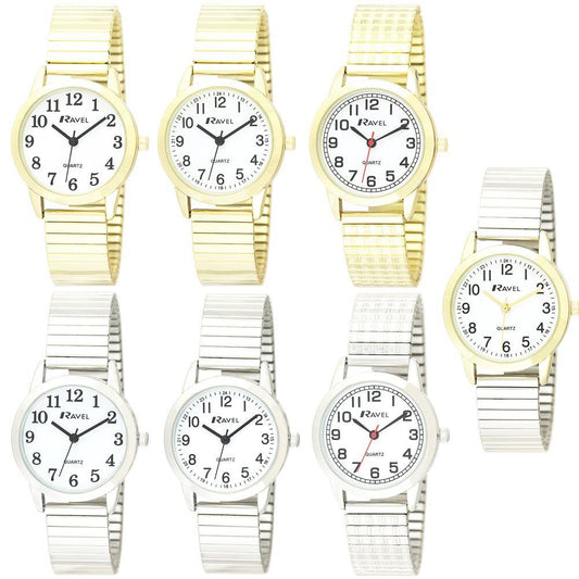 Ravel Ladies Basic Bold Number White Dial Expander Bracelet Watch R0232