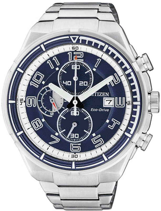 Citizen Mens Eco-drive Chronograph Blue Face Stainless Steel Bracelet Watch Ca0491-50l