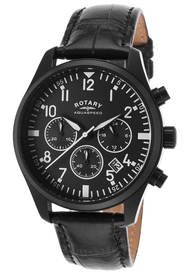 Rotary Men's Black Dial Analogue Leather Strap Watch GS00110/04