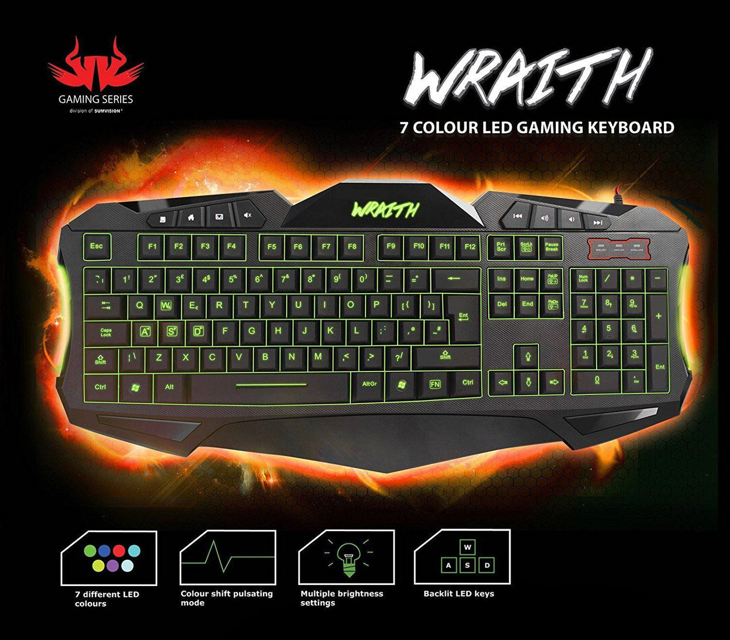 Sumvision LED Gaming Keyboard Wraith 7 Colour LED Gaming Keyboard