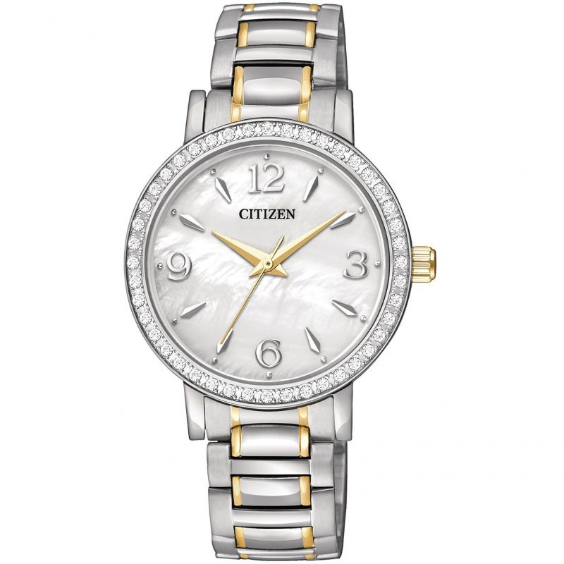 Citizen Ladies Diamond Bling Accented Mother-of-pearl Dial Watch El3044-54d