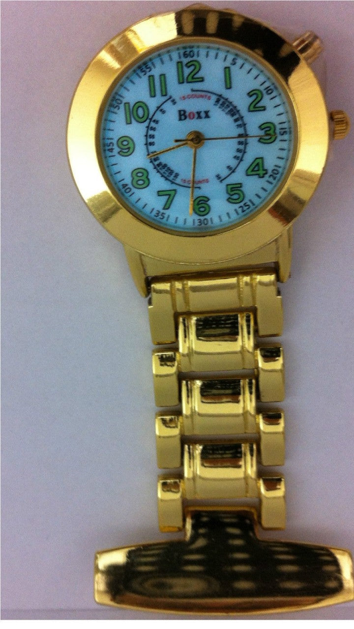 Boxx Gold Plated Quartz Analogue Lumibrite Nurses Fob Watch With Back Light F038