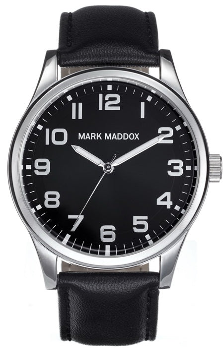Mark Maddox Mens Quartz Watch With Black Dial Chrome Case And Black Pu Strap Hc3005-55