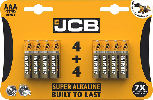 JCB AAA Super Alkaline Batteries 8 Per Card - Box of 12
