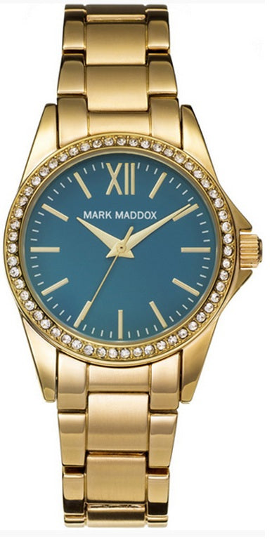 Mark Maddox Ladies Quartz Watch With Blue Dial Analogue Display And Gold Bracelet Mm3015-27