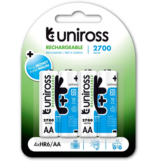 Uniross Rechargable AA 2700mAh 600 Blister 4 Pack