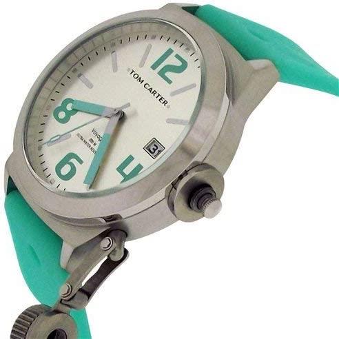 Tom Carter Unisex White Dial, Date Stainless Steel Green Silicone Strap Watch (Needs Battery)