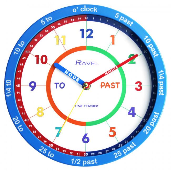 Ravel 25cm Childrens Time-Teacher Wall Clock R.KC.TT Available Multiple Colour