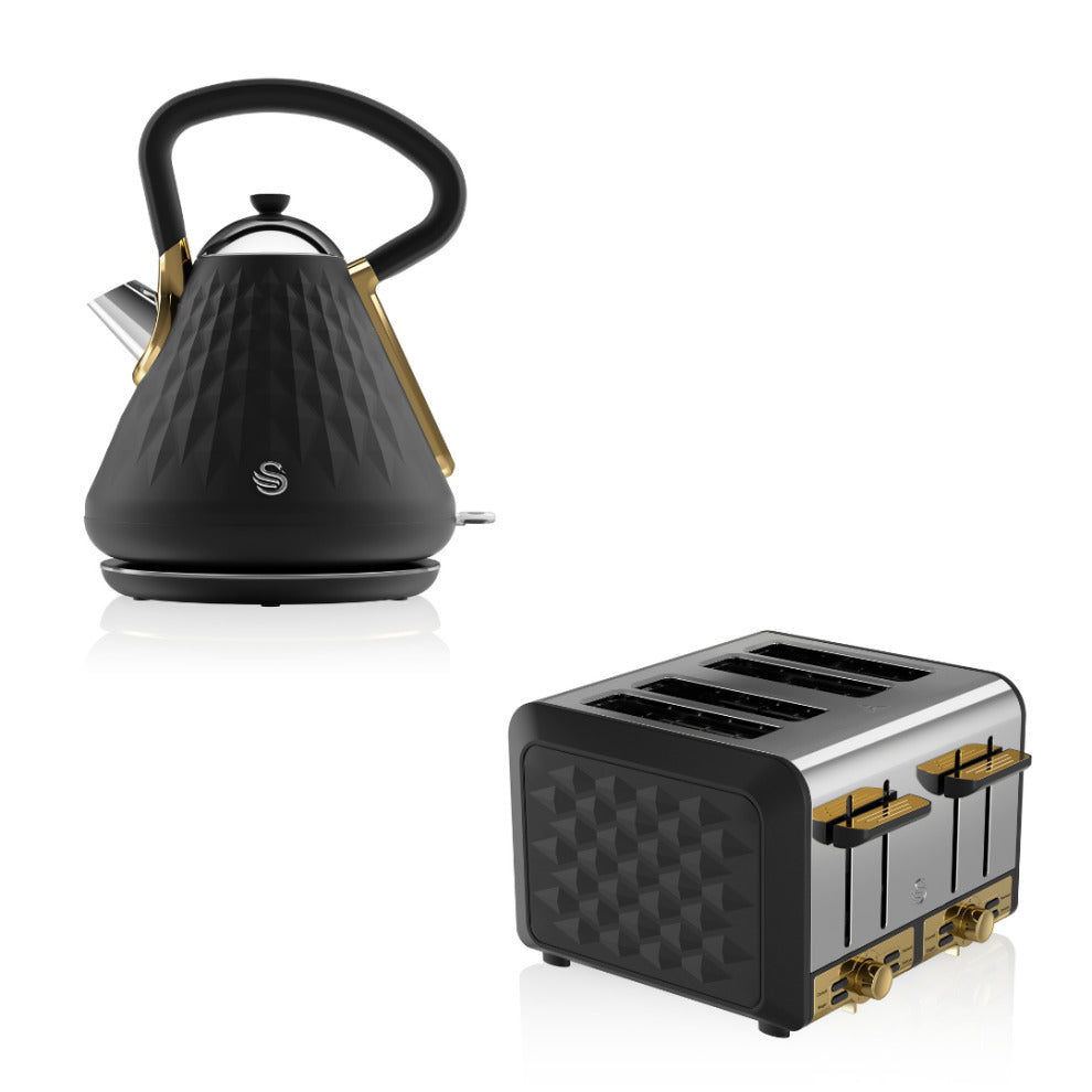 Swan Gatsby Kettle Toaster Set Black & Gold