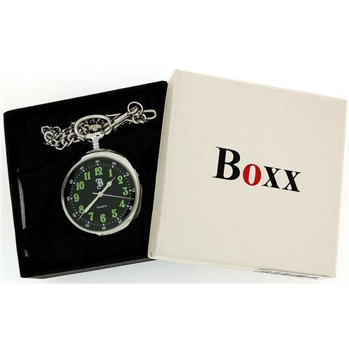 Boxx Mens Analogue Silver Tone Black Dial Pocket Watch 12 Chain Boxx54