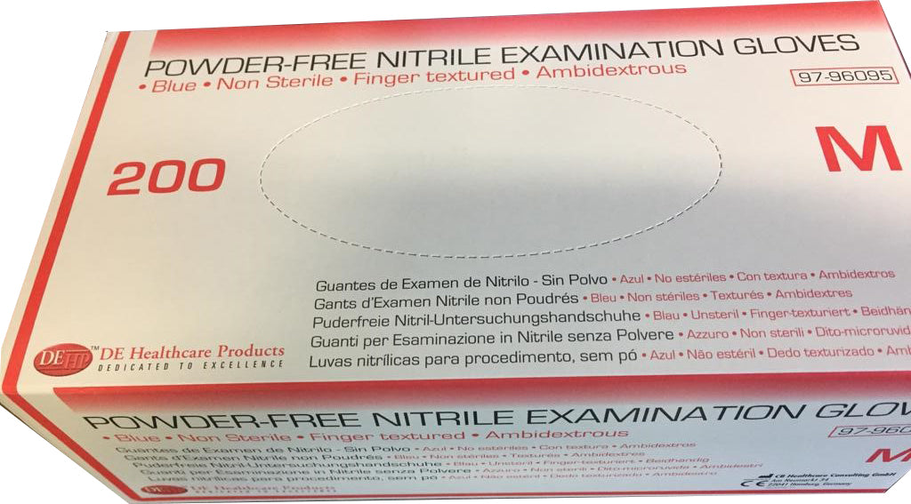 Power-Free Nitrile Examination Gloves Blue - Medium (box of 200pcs)