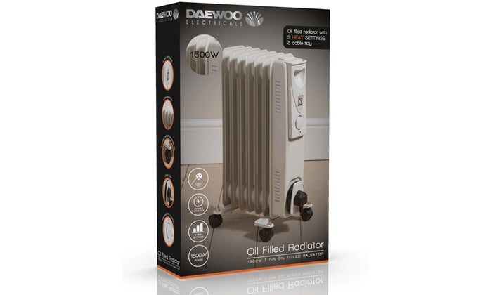 Daewoo 5 Fin 1000W Oil Filled Radiator Portable Heater