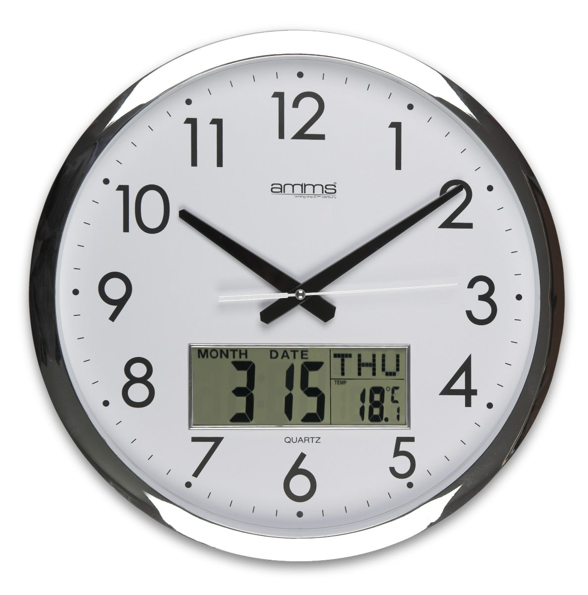 GA043021 AMMS DUAL TIME CHROME WALL CLOCK