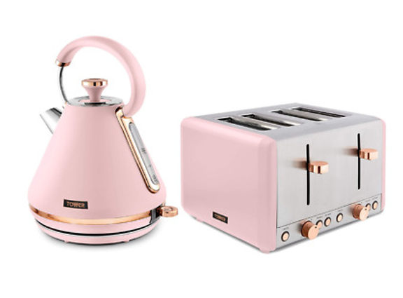 Tower Cavaletto Pink/Rose Gold Kettle & 4 Slice Toaster Combo