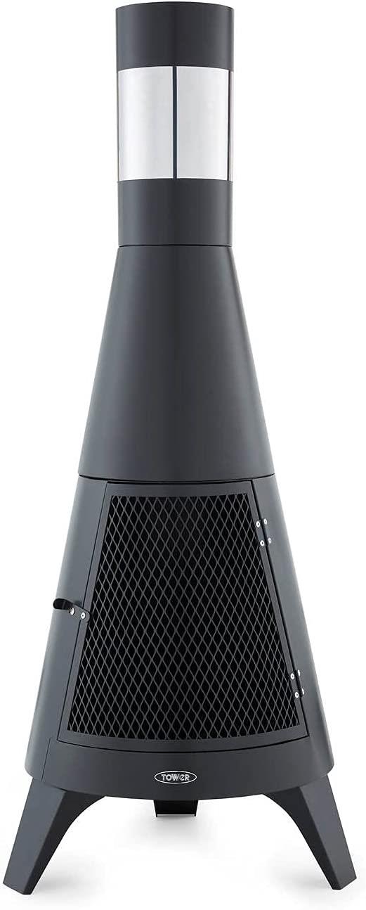 Tower T978508 Apollo Burner with Chimney and Built-In Wood Storage, Black