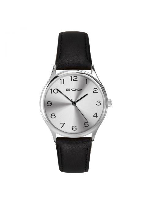 Sekonda Mens Classic Silver Dial and Black Leather Strap Watch 1851