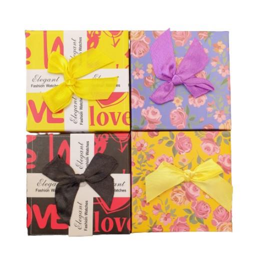 Watch Box Square Design with Ribbon Available Multiple Colour