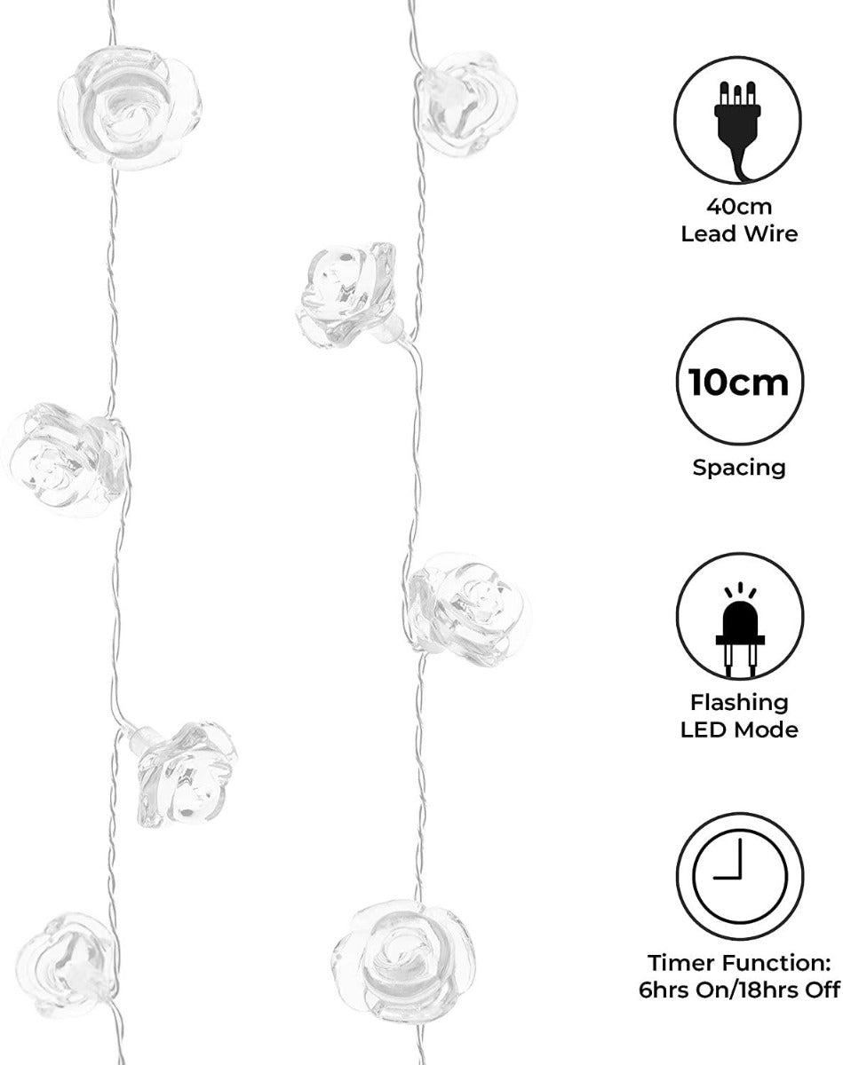 20 Warm White LED Rose Light