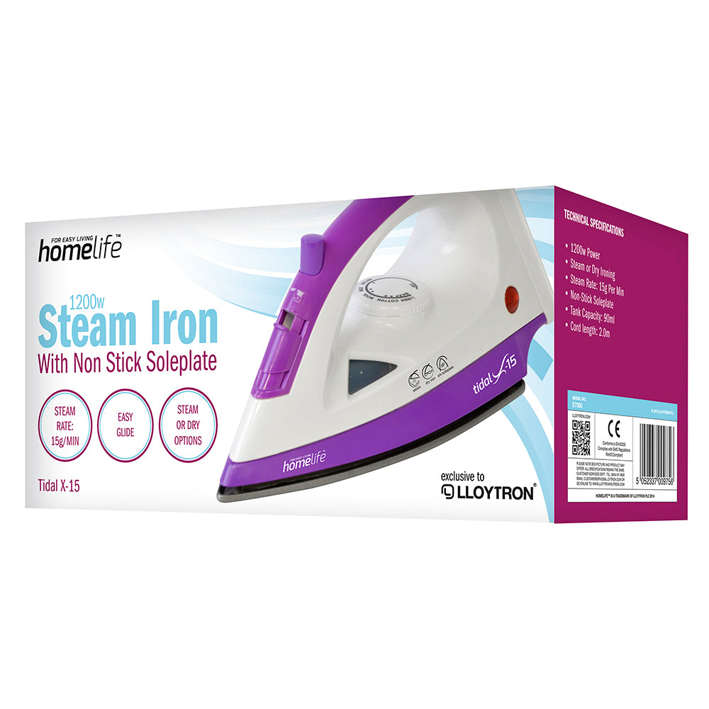 HomeLife 'Tidal X-15' 1200w Steam Iron - Non-Stick Soleplate E7305