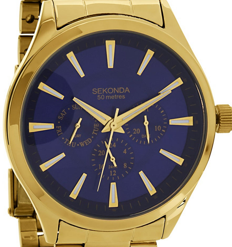 Sekonda Mens Gold Case & Stainless Steel Bracelet with Blue Dial 1615