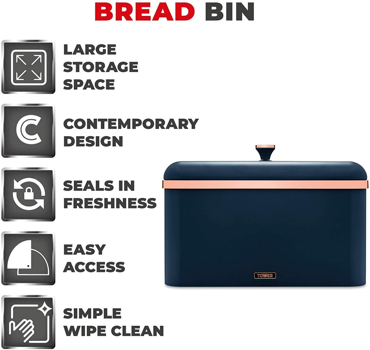 Tower Cavaletto Bread Bin- Blue/Rose Gold