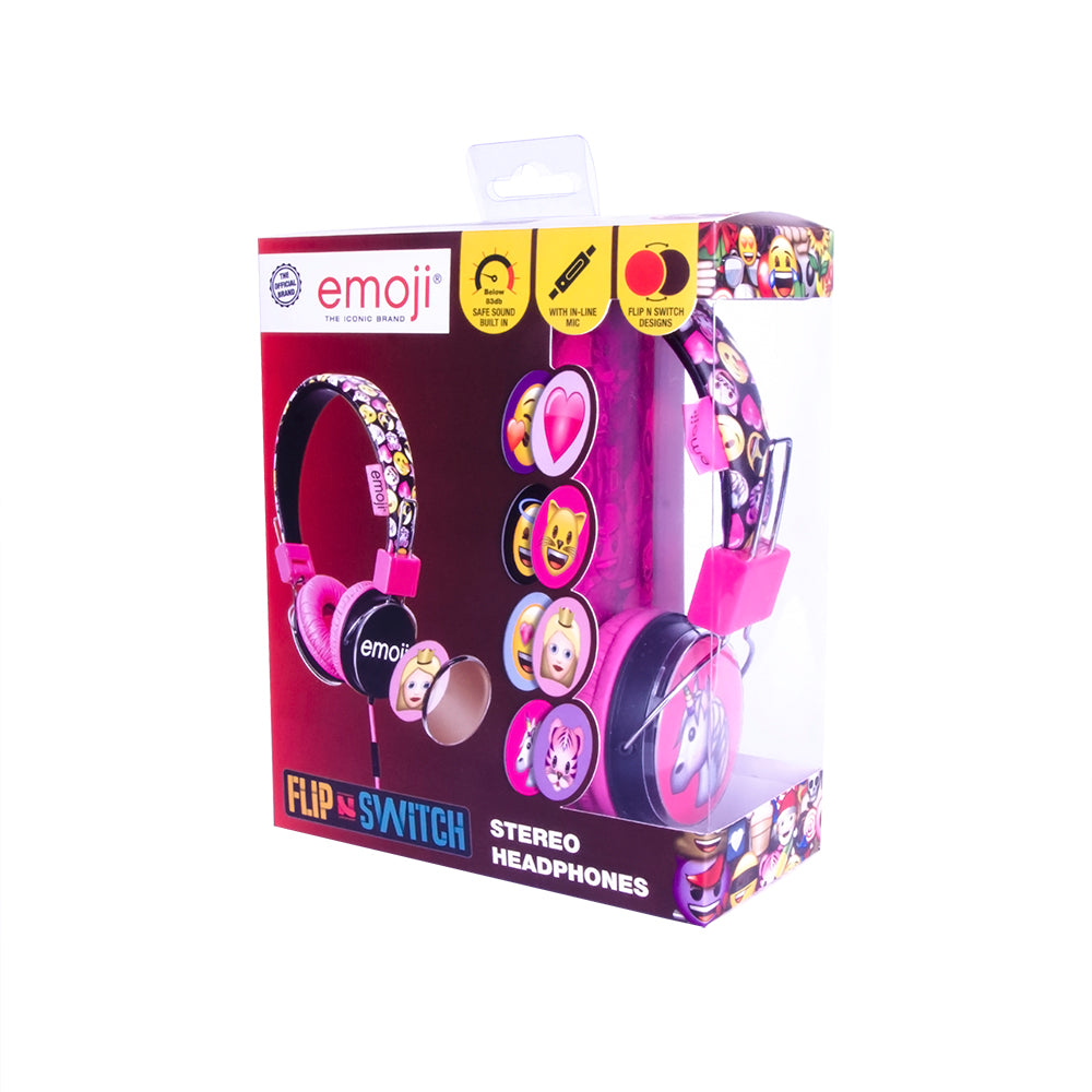 EMOJI FLIP N SWITCH STEREO HEADPHONES - PINK