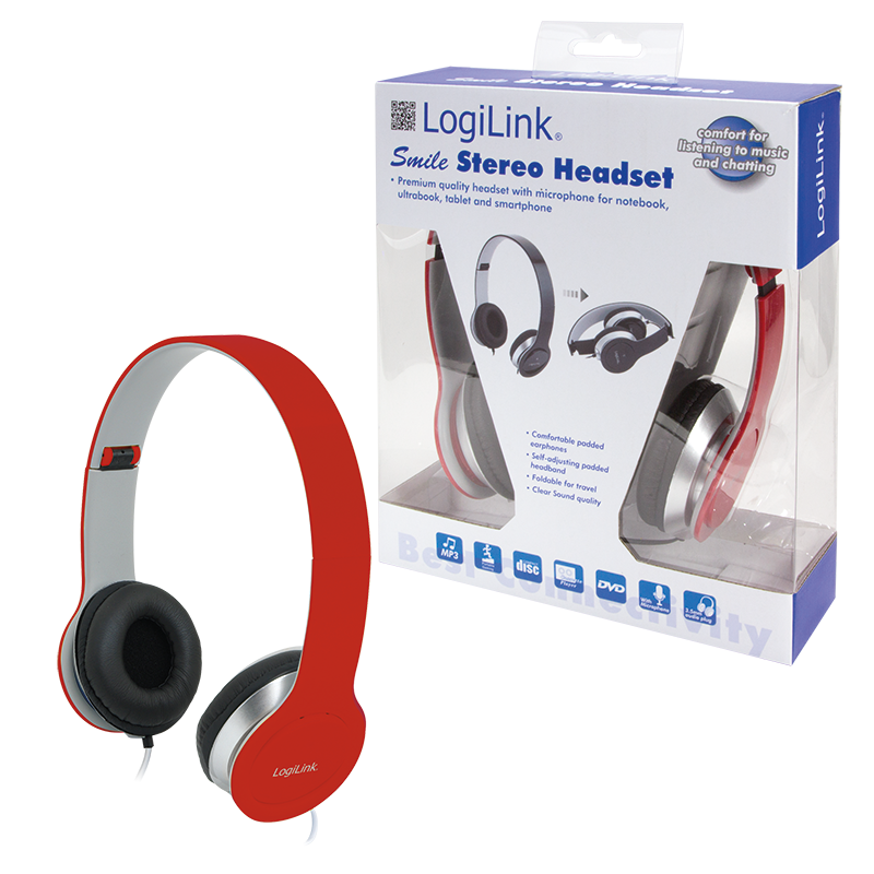 LogiLink 3.5mm Headset Stereo with Microphone - RED