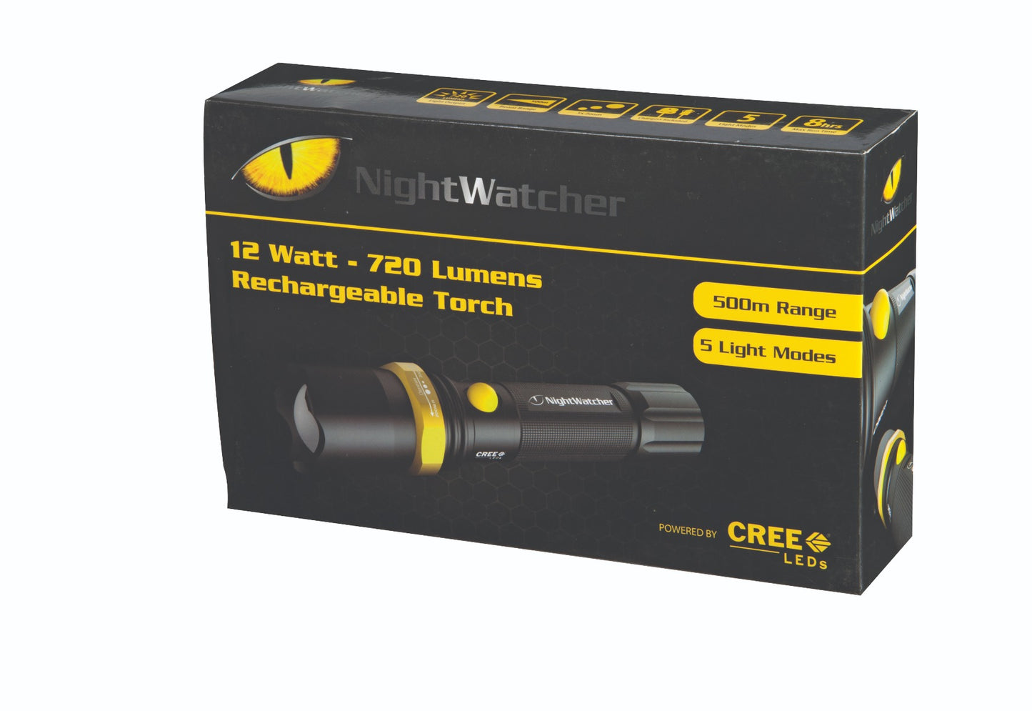 Nightwatcher 12 watt - 720 lumens Rechargeable Torch