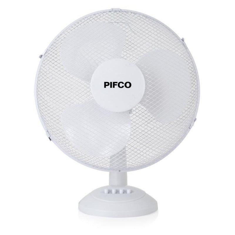 Pifco P52006 Desk Fan with 3 Speed Settings, Adjustable Tilt with Oscillation Function, Integrated Handle and Non Slip Feet, 35 W Motor, 12 Inch, White
