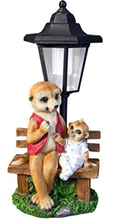 GardenKraft 20960 "Papa and Baby Ollie Meerkat sitting on Park Bench Solar LED Light" Decorative Garden Ornament