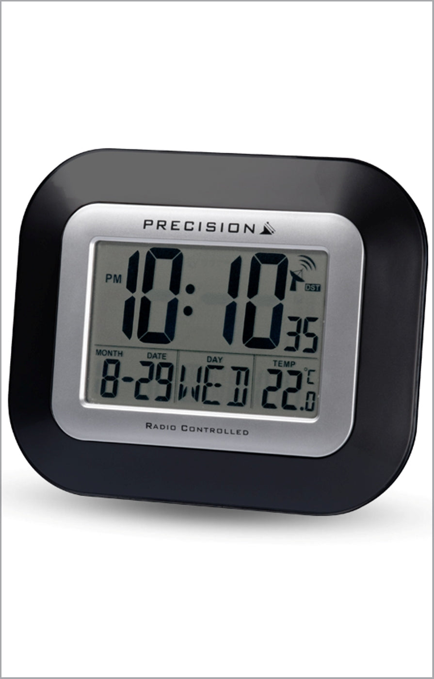 Precision Radio Controlled Large Screen LCD Wall Or Desk Clock Black PREC0097