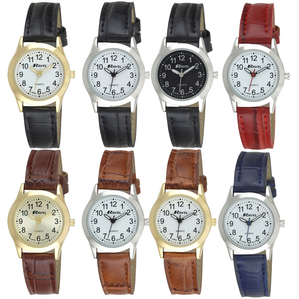 Ravel Ladies Classic Brown/Black/Blue/Red Leather Strap Watch R0130L